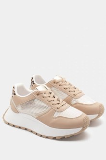 Sneakers με Δίχτυ και Ανάγλυφες Λεπτομέρειες – Μπεζ