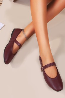 Μπαλαρίνες δερματίνη με μπαρέτα στο κουτεπιέ - Μπορντό