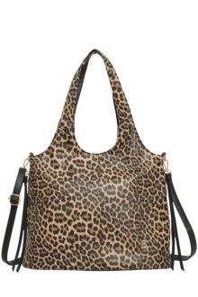 Τσάντα ώμου με Animal Print με διακοσμικά λουράκια - Μαύρο/Καφέ