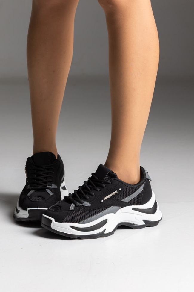 Sneakers σε Συνδυασμό Υλικών & Διακοσμητικό – Μαύρο - Image 2