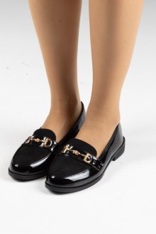 Μοκασίνια Λουστρίν με suede και μαλακό πάτο για άνετο πάτημα - Μαύρο