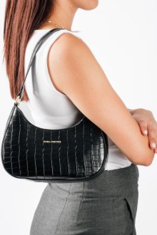 Τσάντα ώμου με κροκό elegant υφή- Μαύρο