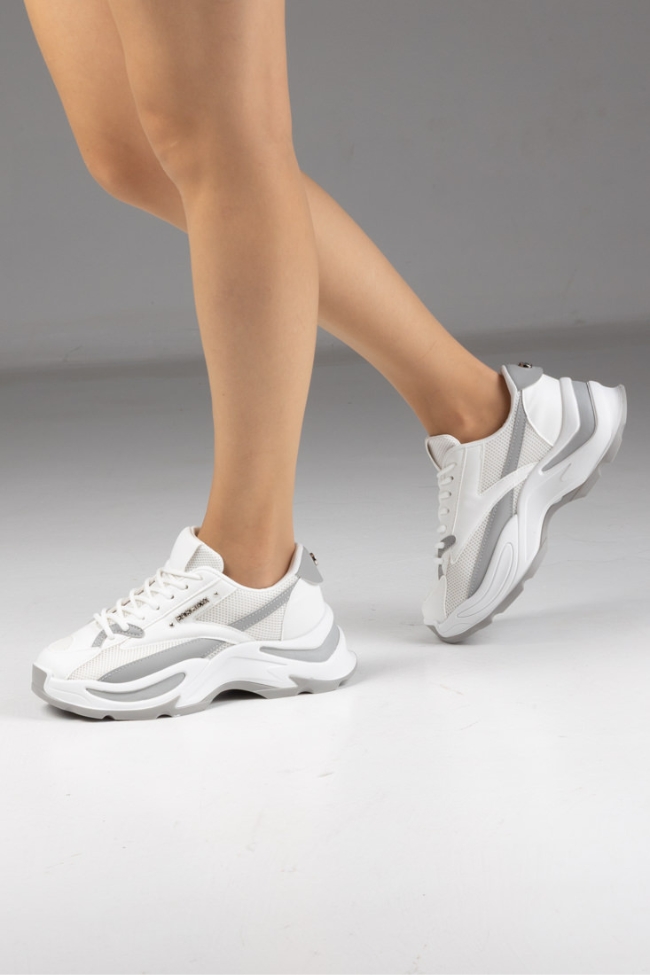 Sneakers σε Συνδυασμό Υλικών & Διακοσμητικό - Λευκό - Image 5