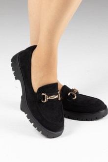 Loafers suede με χρυσό μεταλλικό στοιχείο - Μαύρο