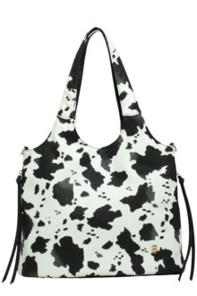 Τσάντα ώμου με Animal Print με διακοσμικά λουράκια - Cow