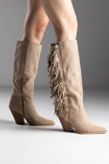 Western Μπότες Suede με Κρόσσια - Χακί