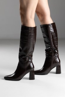 Μπότες Μυτερές Croco - Καφέ