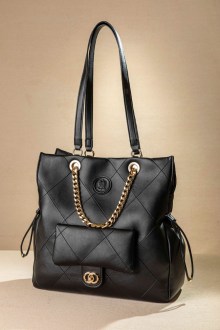 Ελαφριά τσάντα ώμου με διπλό κράτημα - Μαύρο