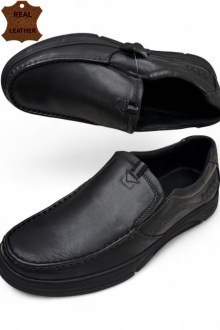 Ανατομικά Δερμάτινα παπούτσια slip-on - Μαύρο