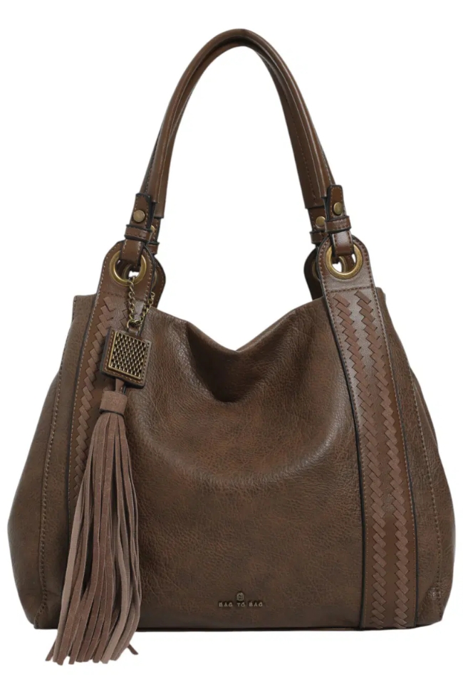 Τσάντα ώμου με κρόσσια – Καφέ