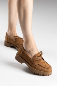 Loafers Suede με Ραφές και Τρακτερωτή Σόλα - Κάμελ