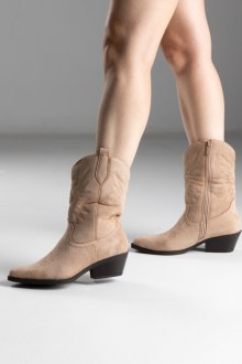 Western Μποτάκια Suede με Κεντητές Λεπτομέρειες και χαμηλό τακούνι - Χακί