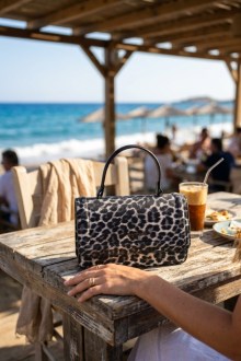 Τσάντα Χειρός/Χιαστί με Print - Μαύρο/Λεοπάρ