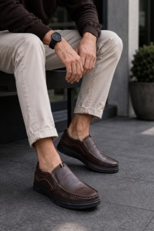 Ανατομικά Δερμάτινα παπούτσια slip-on  - Καφέ
