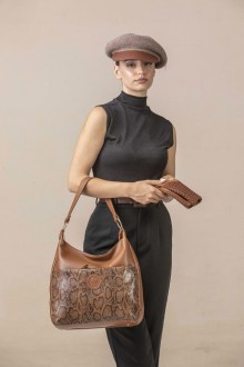 Shopping Bag με εξωτερική θήκη με φερμουάρ- Κάμελ