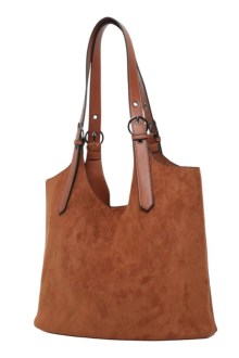 Τσάντα ώμου Suede + ΔΩΡΟ Νεσεσέρ – Κάμελ