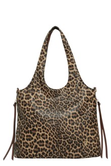 Τσάντα ώμου με Animal Print με διακοσμικά λουράκια – Καφέ