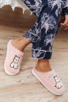 Παντόφλες με Κεντημένο Ζωάκι και Γούνινη Επένδυση – Ρόζ