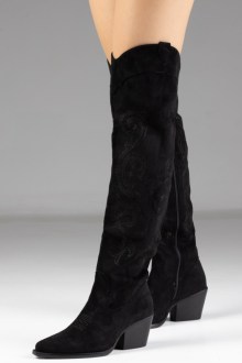 Μπότες Cowboy Over The Knee με Κέντημα - Μαύρο