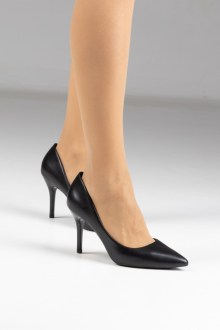 Γυναικείες γόβες δερματίνη με λεπτό τακούνι - Μαύρο