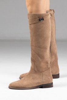 Μπότα suede flat με διακοσμητικό λουράκι - Χακί