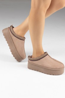 Παντόφλες Δίσολες με Κέντημα - Χακί