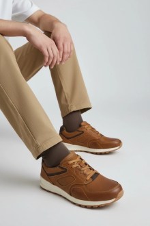 Αντρικό Δερμάτινο ανατομικό παπούτσι - Κάμελ