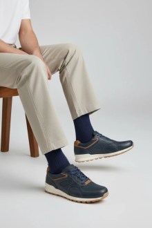 Αντρικό Δερμάτινο ανατομικό παπούτσι - Μπλέ - 42, Blue