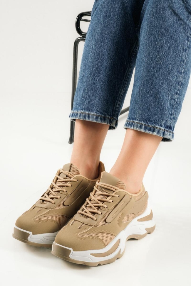 Sneakers Chunky Δίχτυ με Ογκώδη Σόλα – Σκούρο Μπεζ - Image 4