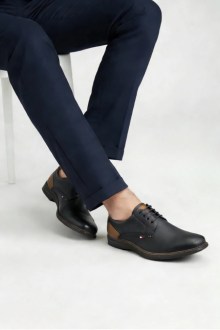 Ανδρικά casual με κορδόνια και καφέ λεπτομέρειες - Μαύρο