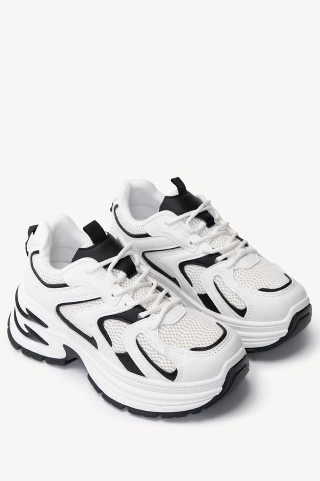 Sneakers Chunky Mesh με Διχτυωτές Λεπτομέρειες - Λευκό/Μαύρο - Image 2