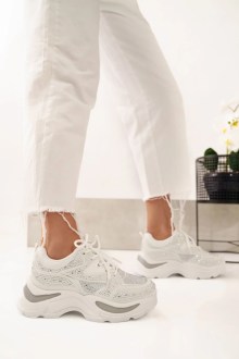 Sneakers Πλατφόρμας με Διακοσμητικά Στρας - Λευκό