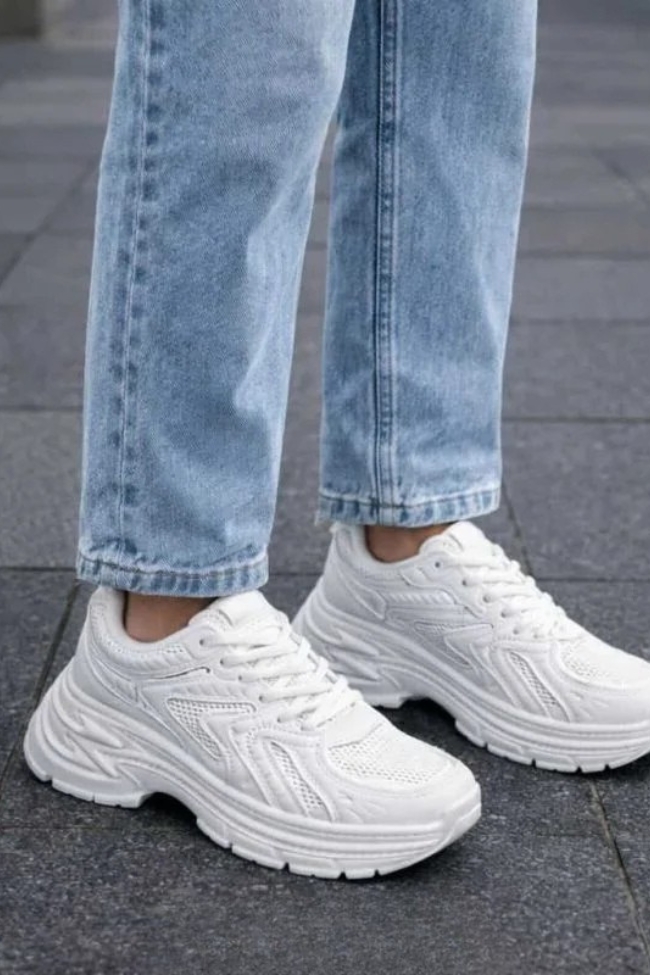 Sneakers Chunky Mesh με Διχτυωτές Λεπτομέρειες - Λευκό