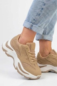 Sneakers Chunky Δίχτυ με Ογκώδη Σόλα – Σκούρο Μπεζ