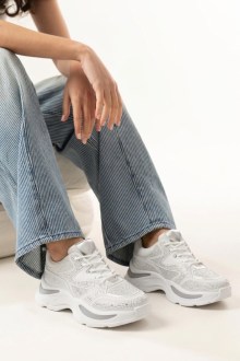Sneakers Πλατφόρμας με Διακοσμητικά Στρας - Λευκό