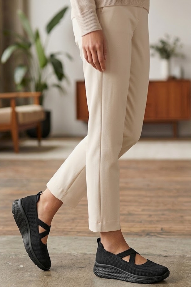 Ανατομικά Sneakers με Ελαστικό Πλεκτό Επάνω Μέρος - Μαύρο