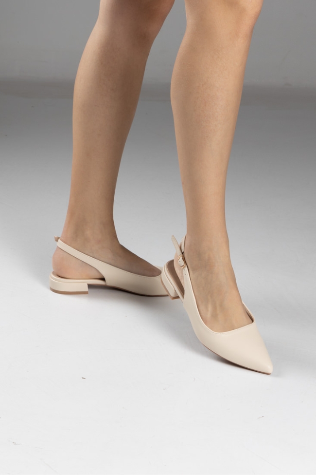 Openheel μυτερές γόβες με χαμηλό τακούνι – Μπεζ - Image 3