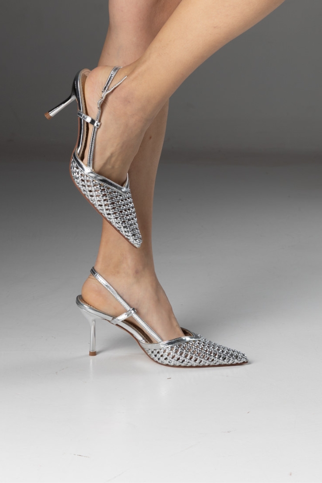 Slingback Γόβες με Πλεκτό Σχέδιο και Λουράκι – Ασημί - Image 2