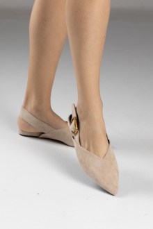 Γοβάκια Μυτερά Slingback από Suede Υλικό - Μπεζ