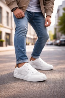 Ανδρικά sneakers με κορδόνια - Λευκό