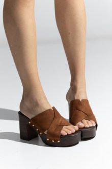 Γυναικεία Clogs Suede – Κάμελ