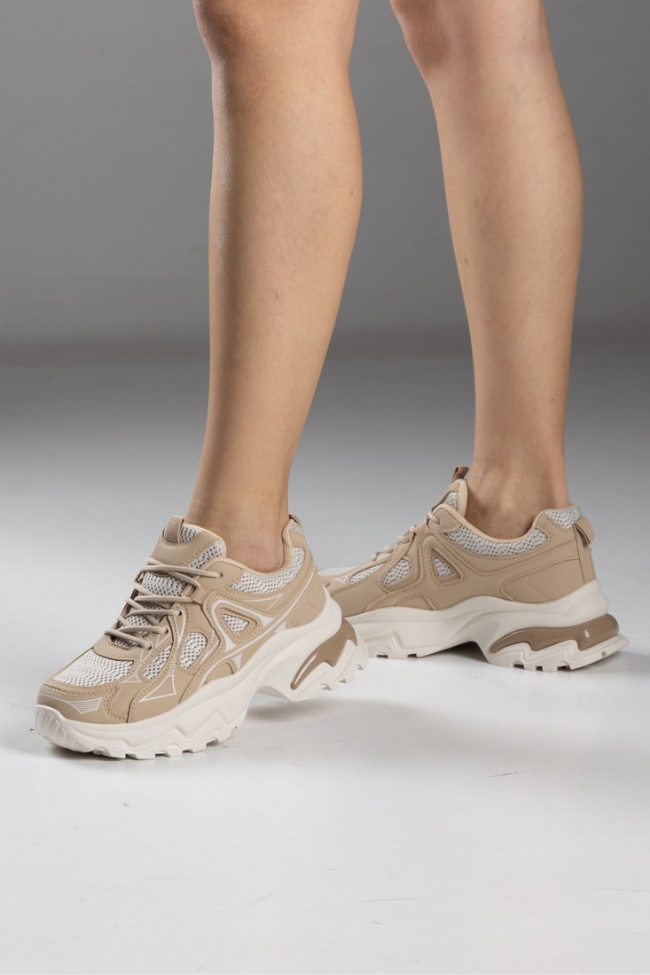 Sneakers με Δίχτυ και Chunky Σόλα – Σκούρο Μπεζ - Image 5