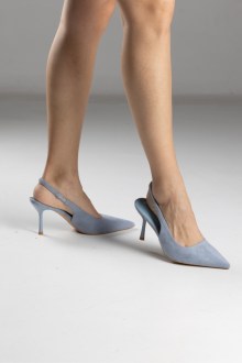 Σουέτ Γόβες Slingback με Μυτερή Γραμμή - Μπλε