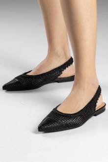 Γοβάκια ψάθινα με δέσιμο - Μαύρο