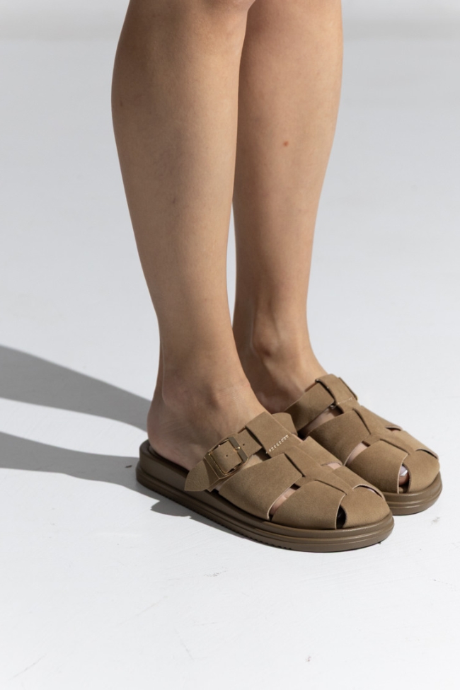 Γυναικεία Sandals Suede – Σκούρο Μπεζ - Image 2
