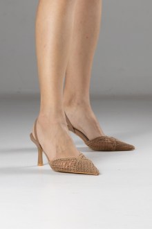 Slingback Γόβες με Πλεκτό Σχέδιο – Σκούρο Μπεζ