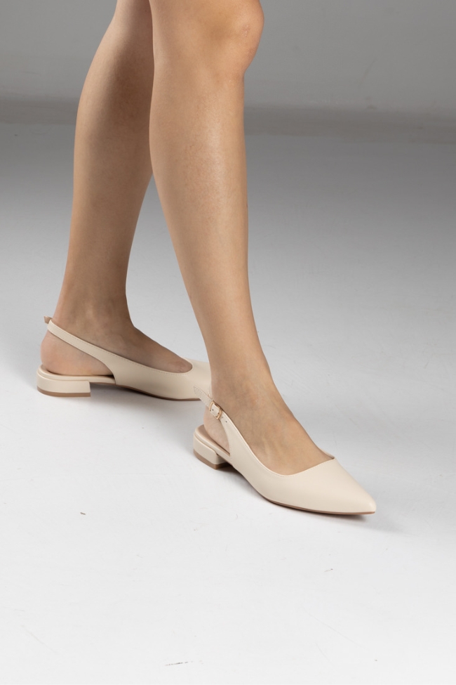 Openheel μυτερές γόβες με χαμηλό τακούνι – Μπεζ - Image 4