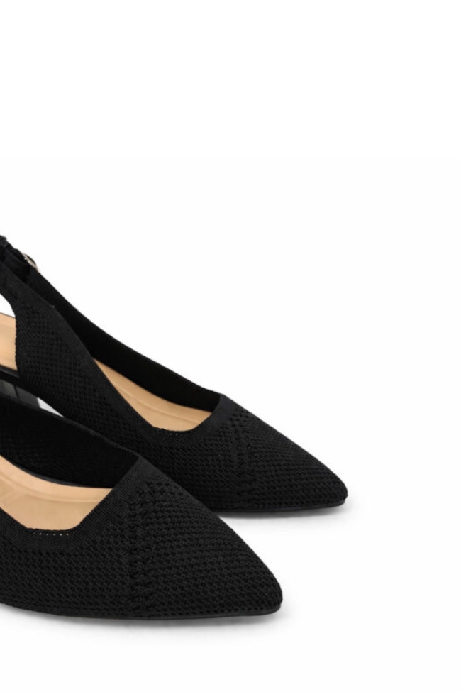 Γόβες Slingback με Χαμηλό Χοντρό Τακούνι και Υφασμάτινη Υφή - Μαύρο - Image 2