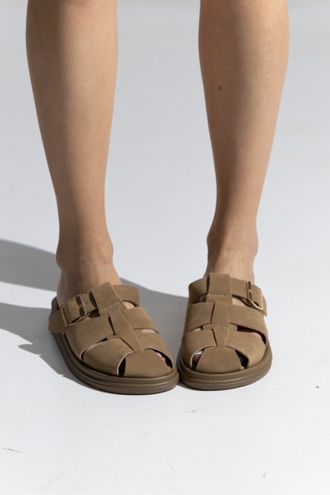 Γυναικεία Sandals Suede – Σκούρο Μπεζ - Image 3