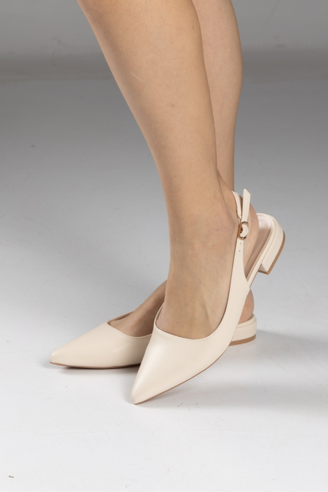 Openheel μυτερές γόβες με χαμηλό τακούνι – Μπεζ - Image 2